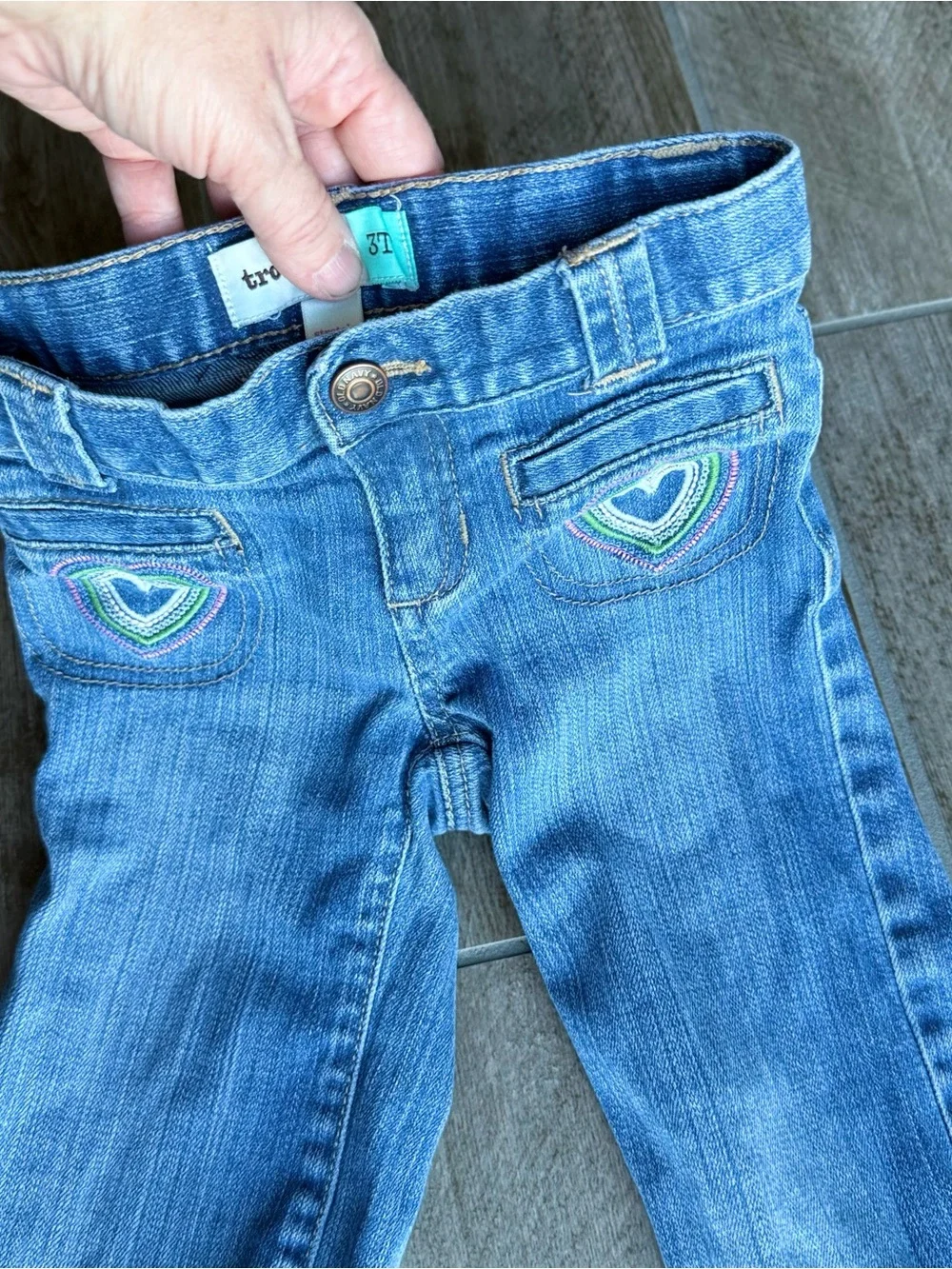 Vintage Old Navy Blue Denim Trouser Jeans with Heart Embroidery